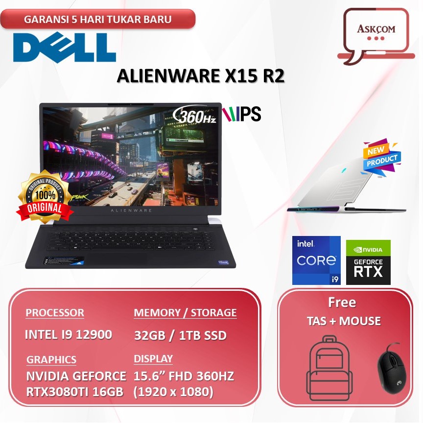 Laptop Gaming Dell Alienware X15 R2 RTX3080TI 16GB I9 12900 RAM 32GB 1TB SSD W11 15.6FHD 360HZ