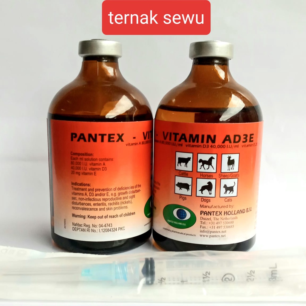 PANTEX VITAMIN AD3E 100 ml inj - Vitamin ADE Hewan - Vitamin Sapi - Vitamin kambing - Obat Sapi - Ob