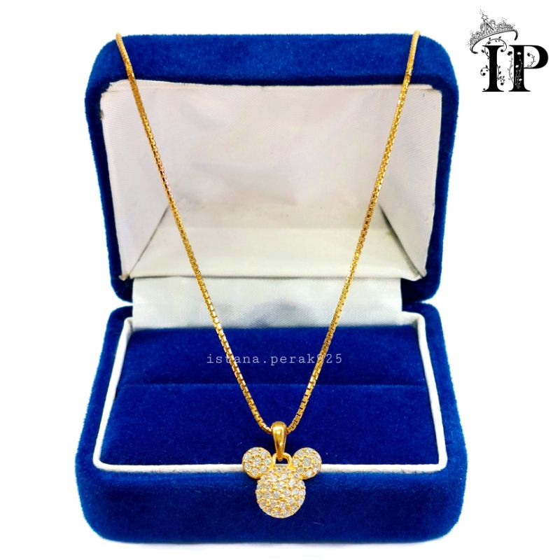 SET KALUNG ANAK PERAK ASLI SILVER 925 LAPIS EMAS PUTIH - MODEL LIONTIN MICKEY PERMATA - PERHIASAN PE