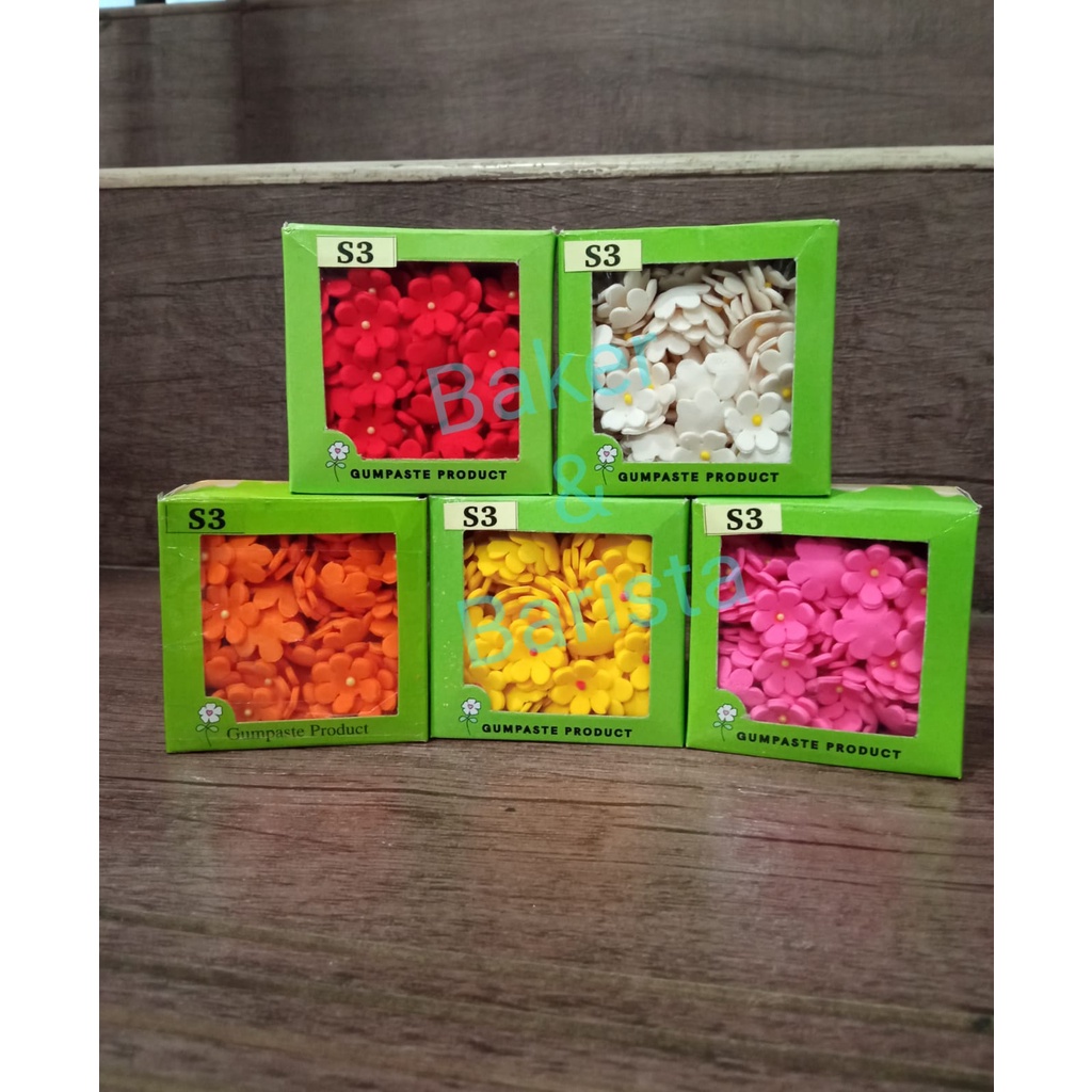 

Gumpaste bunga S3 mika box / hiasan bunga kue / cupcake / cake topper / hiasan pudding / edible foodgrade