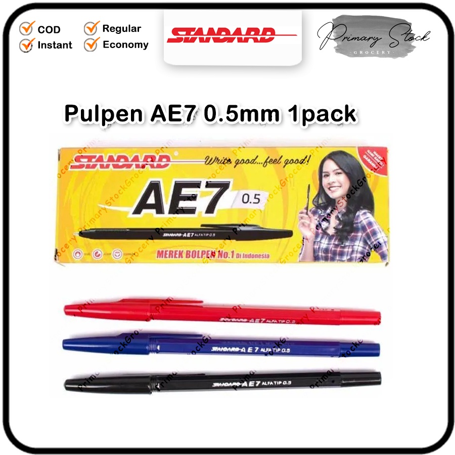 

Bulpen 1 Pack Lusin Pak Standard Pulpen AE7 Standar 0,5 Standart 0.5 mm Merah Hitam Biru