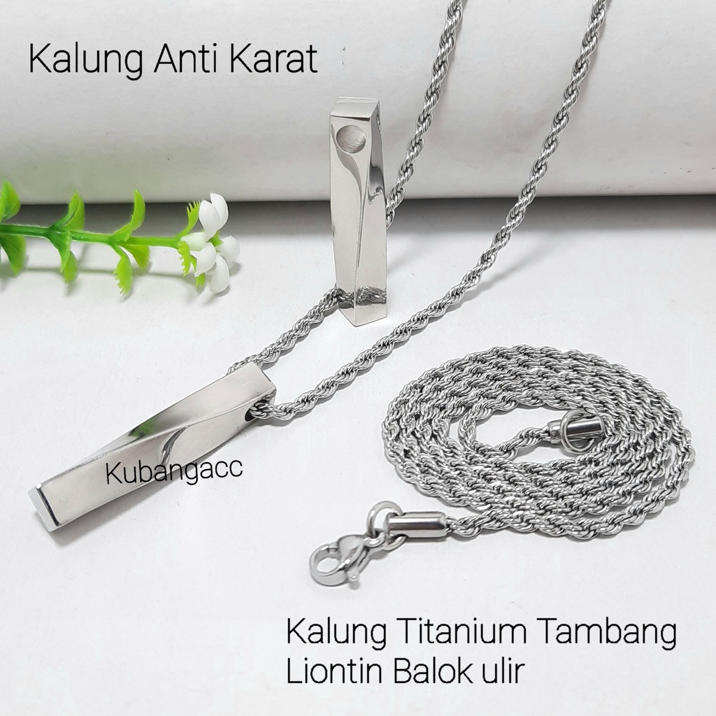 Arena Jewerly Kalung Tambang Bandul Balok Ulir Kalung Titanium Tambang Kalung Pria Wanita