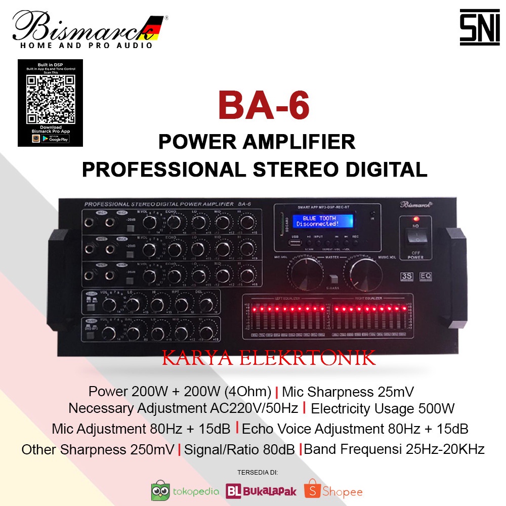 POWER AMPLIFIER PROFESSIONAL STEREO DIGITAL BISMARCK BA 6 BA6  Bluetooth - USB - Sd card