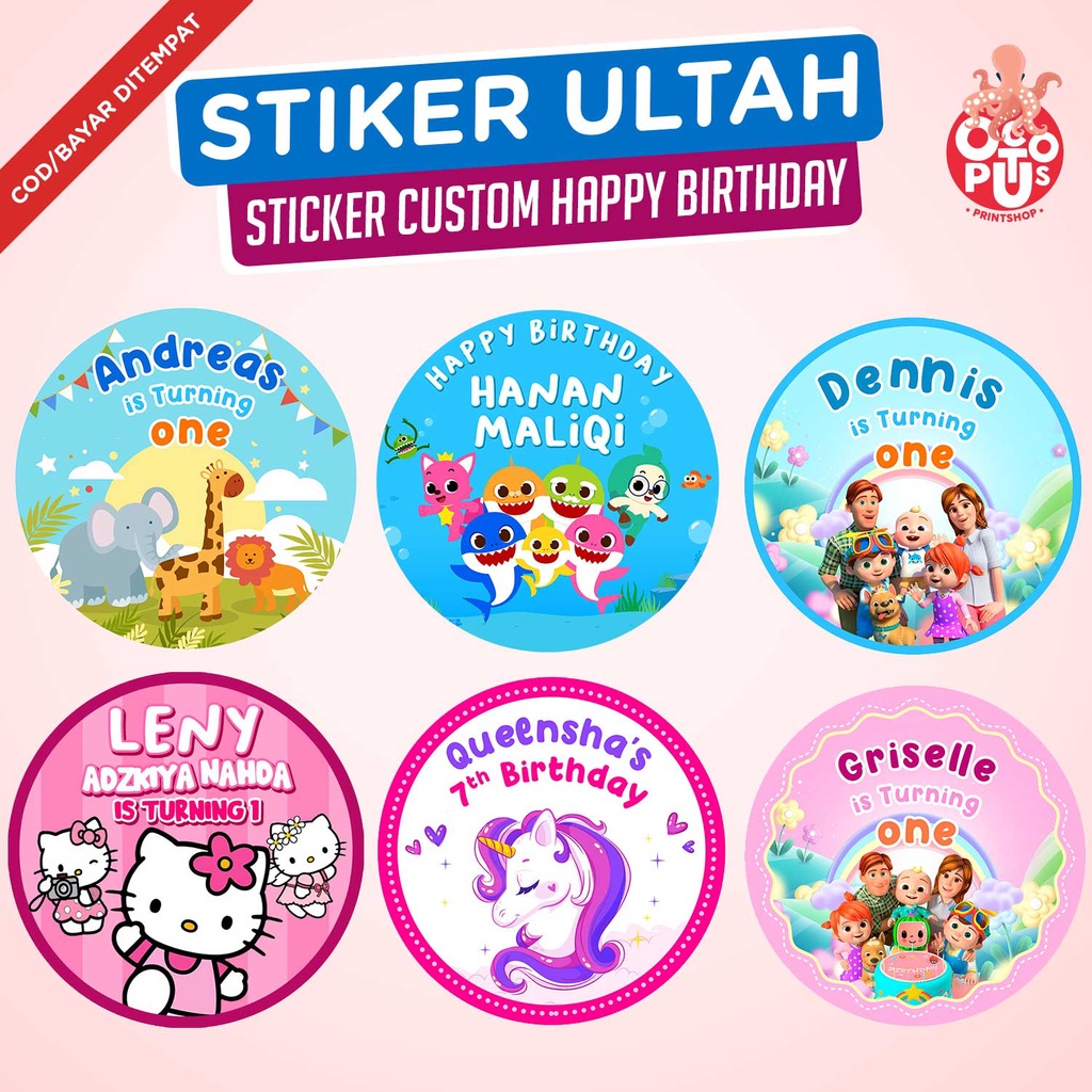 

Stiker Bulat Ulang Tahun Anak Label Custom | Birthday Sticker | Print Sticker Custom Happy Birthday | Stiker Ultah