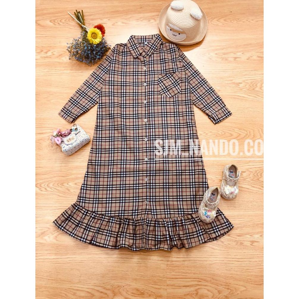 Terbaru Nando gamis baju anak anak motif kotak kotak BURBERRYy terbaru lengan panjang bahan katun ya