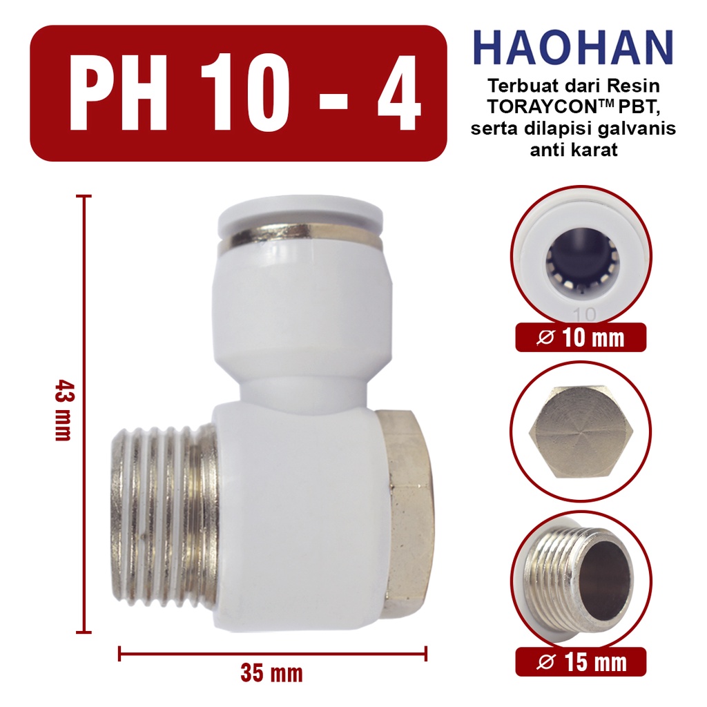 PH PNEUMATIC FITTING Fitting push in pneumatic model elbow