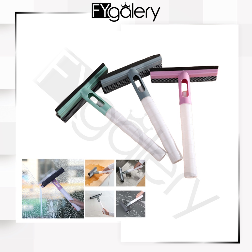 FYGALERY HL0318 Wiper Pembersih Kaca 3 In 1 Alat Pembersih Kaca Jendela Rumah Mobil Dengan Botol Spray Lap Pengering Kaca Lantai Wastafel Glass Brush Mirror Cleaner Wiper Cleaning Tool