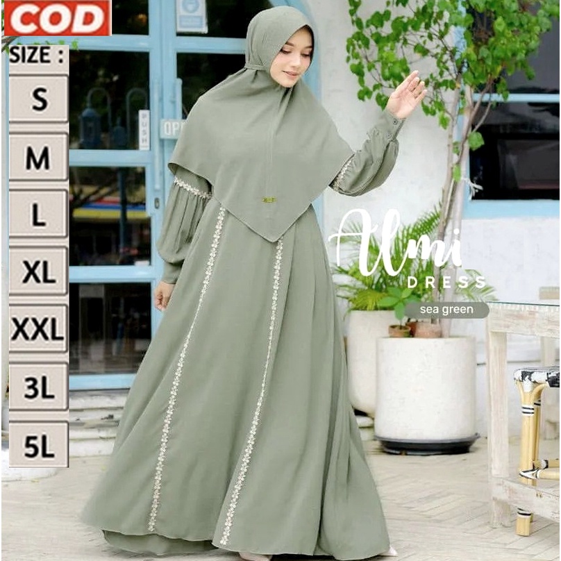 Setelan Set Gamis Emak Ibu Jumbo Renda Warna Hijau Mint Sage Busui 2XL 3XL 4Xl XXL XXXL 5L LD 120 13