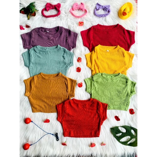 Baju Atasan Anak Perempuan CROP RUFFLE Knit Tee | Baju Pakaian Anak Perempuan Crop Bahan Knit Rib Premium | Baju Anak Cewek