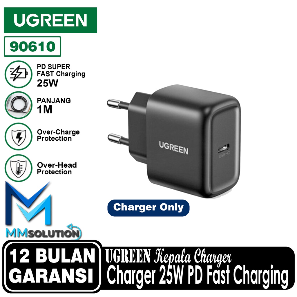 UGREEN Kepala Charger Set 25W + Kabel Type C Super Fast Charging PD