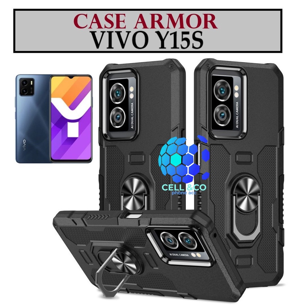 Case Armor VIVO Y15S Iring Cincin Magnetic Kesing Hp Protect kamera Premium Hard Case Standing Robot Pelindung Kamera