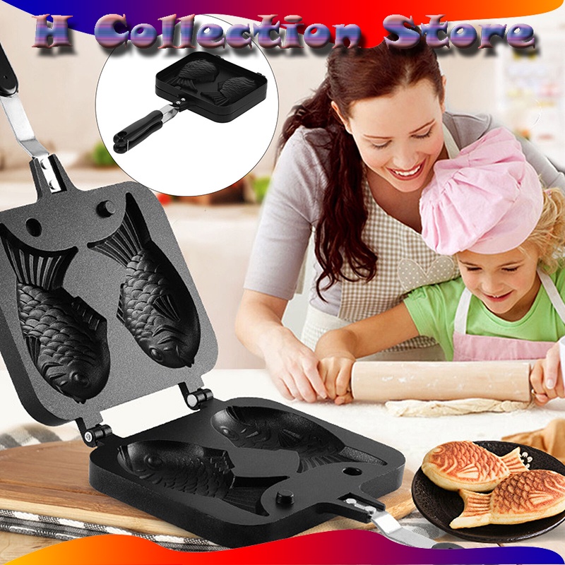 Cetakan TAIYAKI WAFEL MAKER Teflon Marble Cetakan Kue Dua ikan teflon Anti lengket Waffle bungeoppang pan japan DIY Baking Mold