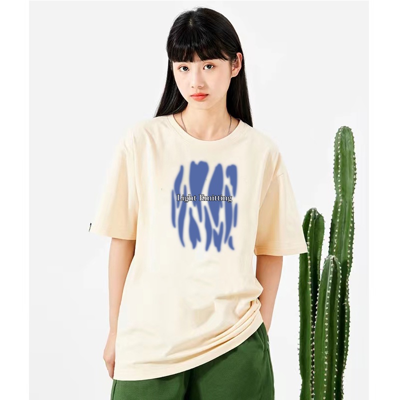 [100%  Katun]Vintage Kaos Lengan Pendek Cream Atasan Wanita Oversize Printed T-shirt Kekinian Korean Style ootd