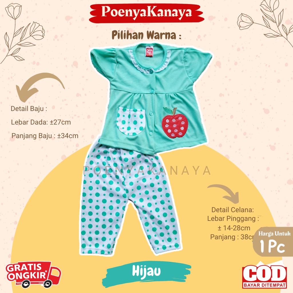 Setelan Baju Bayi Piyama Bayi Pendek Perempuan POLKA APEL Angela Kids Size 6-18 Bulan SPY33