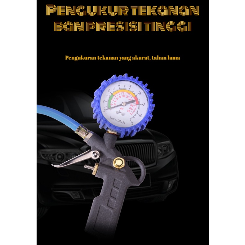 Tire Inflator Air Pressure Gun Isi Ukur Tekanan Angin 3 in 1 Tire Gauge Kit Alat Pengisi Ukur Tekanan Buang Angin Ban