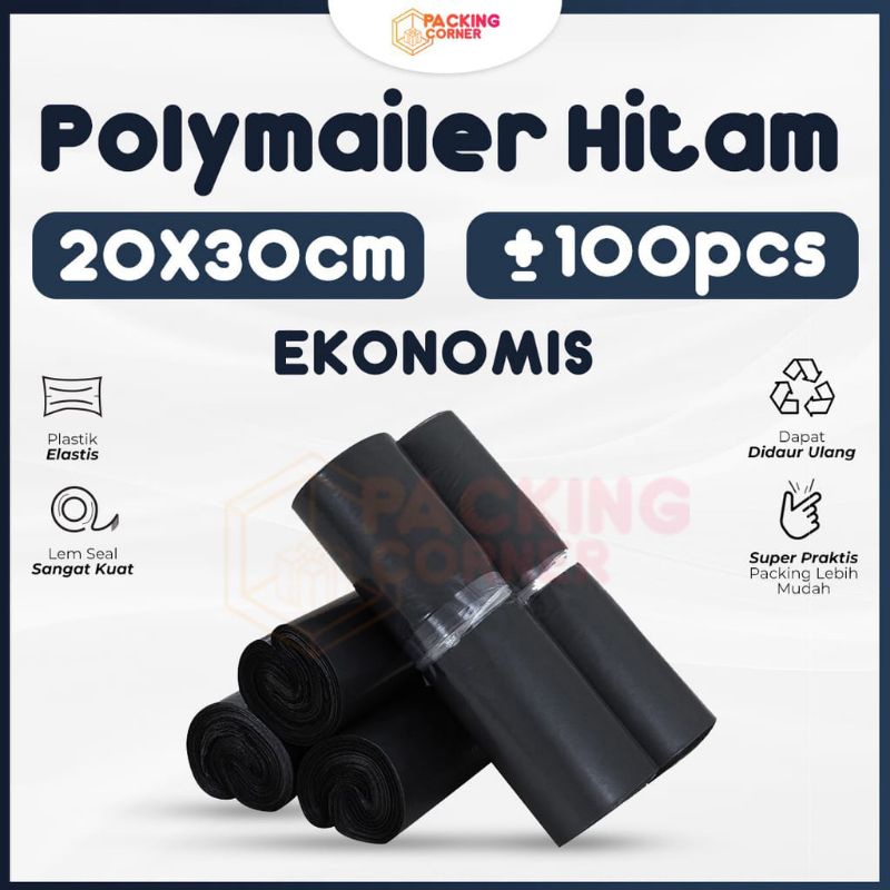 

Plastik Packing Olshop Online Shop ol on shop Polymailer Warna Hitam Semi Glossy 20x30 isi 100 pcs