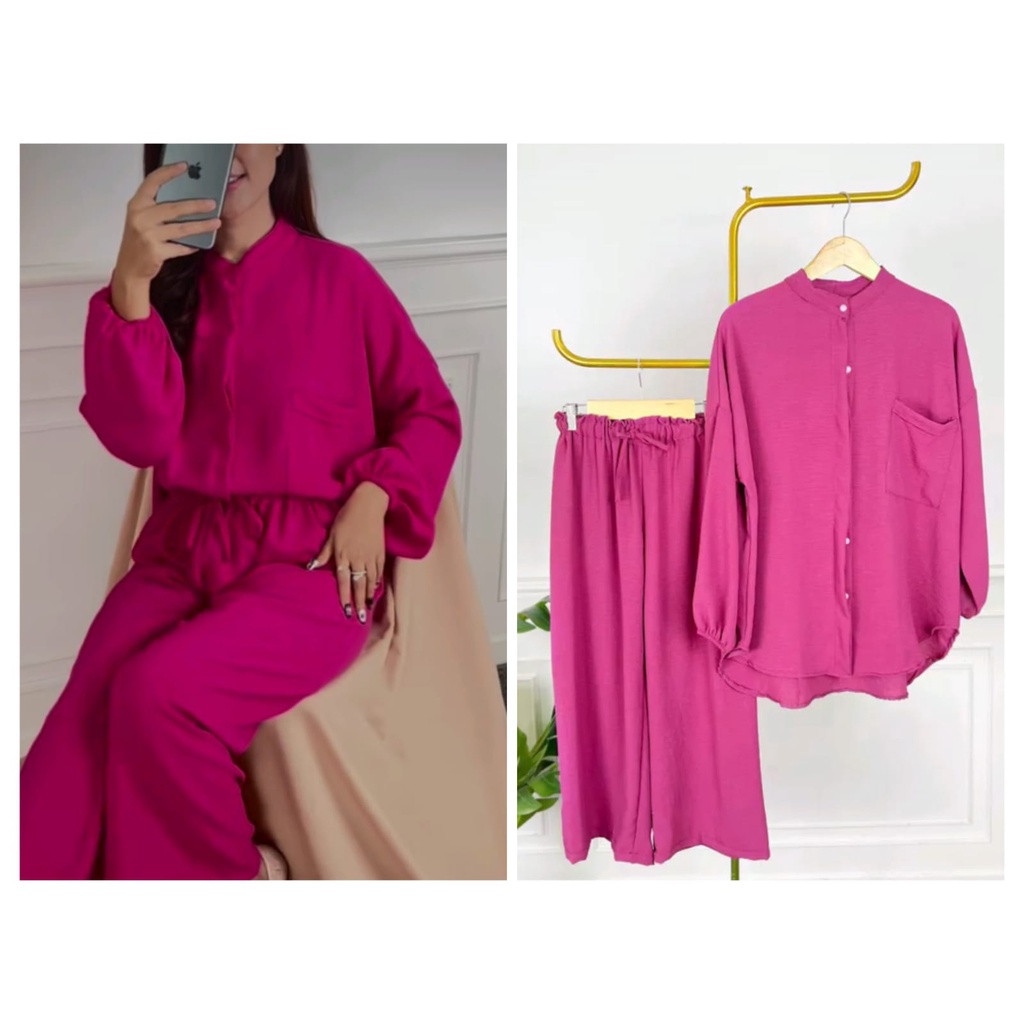 JKFashion - ZEC Setcel Kerah Shanghai Lengan Panjang / One Set Camelia CRINCLE / VANIA Set Krinkel T