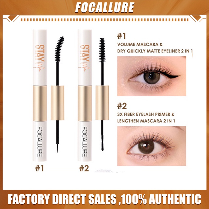 FOCALLURE FA160(2 In 1)Waterproof Maskara &amp; Eyeliner Fiber Eyelash Primer Untuk Mata Eyeliner Anti Air Dan Tahan Lama