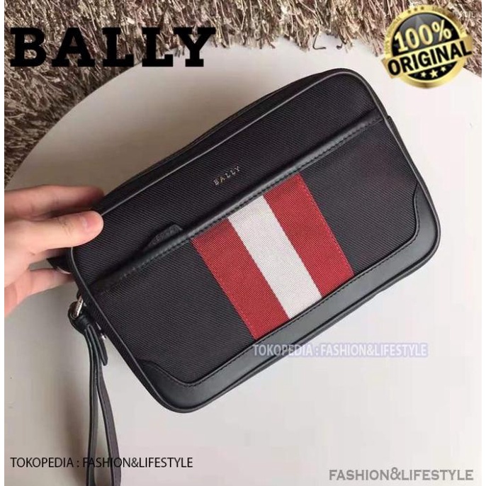 Bally Men Caliros Clutch Bag Black Stripe 100% ORIGINAL BALLY