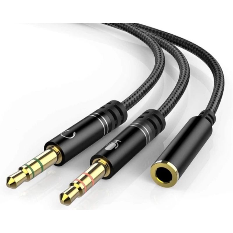 Spliter PC Cable 2 Male 1 Female Jack 3.5mm Audio Microphone Headset