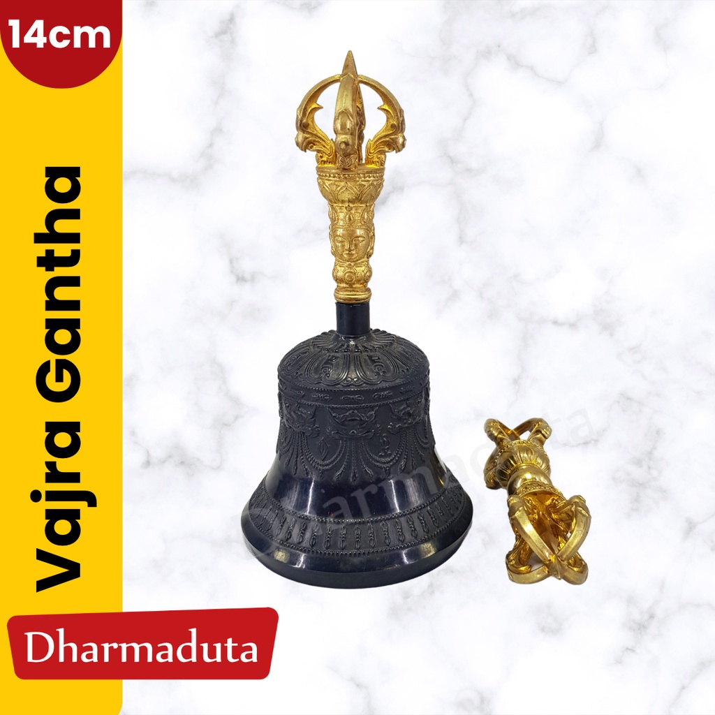 Vajra Gantha 14cm/5,5in Kuningan, Lonceng Vajrayana, Tantrayana