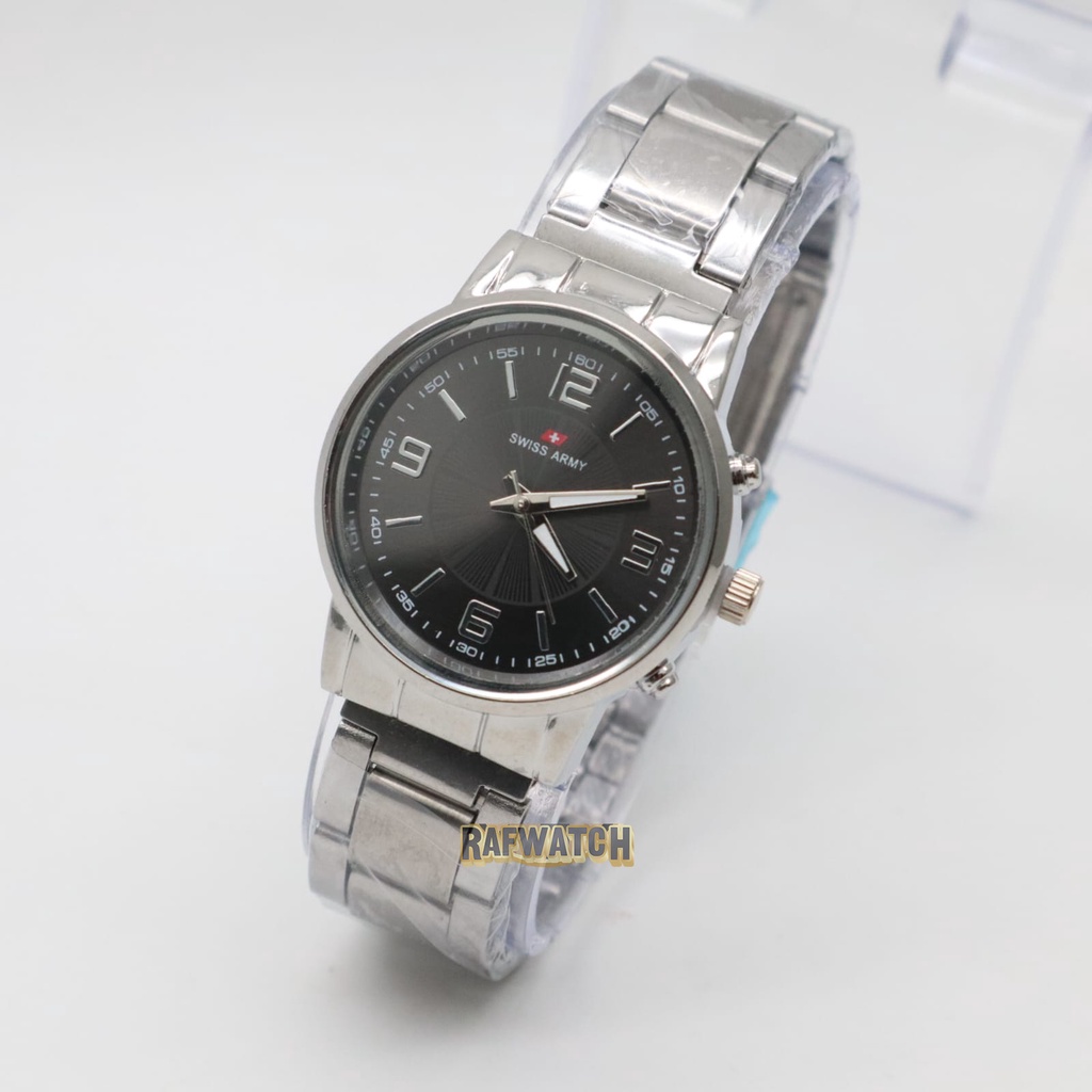 Jam Tangan Pasangan Pria Wanita Analog Casual Rantai Stainless Silver Hitam RPA12