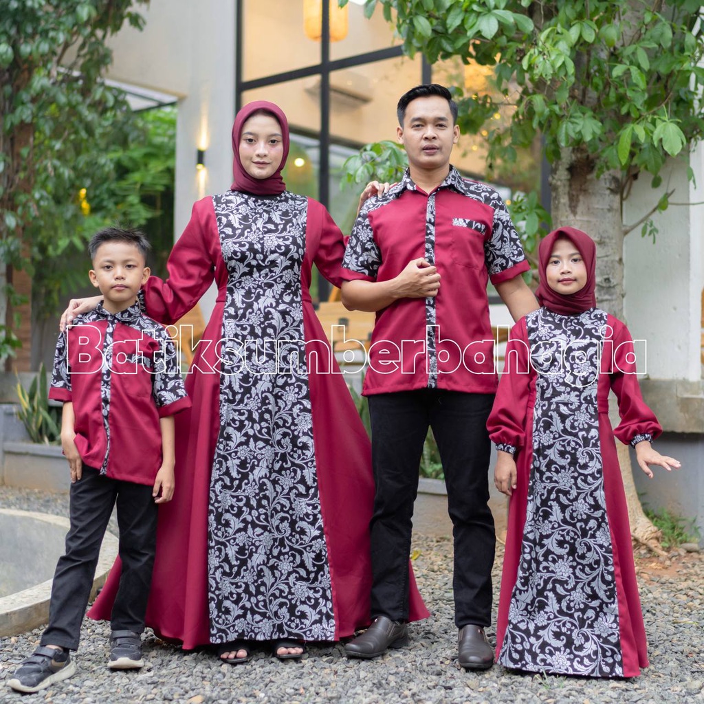 Baju couple keluarga sarimbit dress muslim syari baju kapelan suami istri baju couple anak cowok cewek gamis couple pasangan batik sumber bahagia