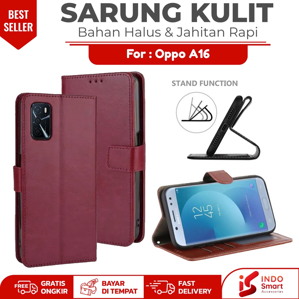 Oppo A16 / Case Oppo A16 A 16 / Leather Wallet Case Dompet Sarung Kulit Hp