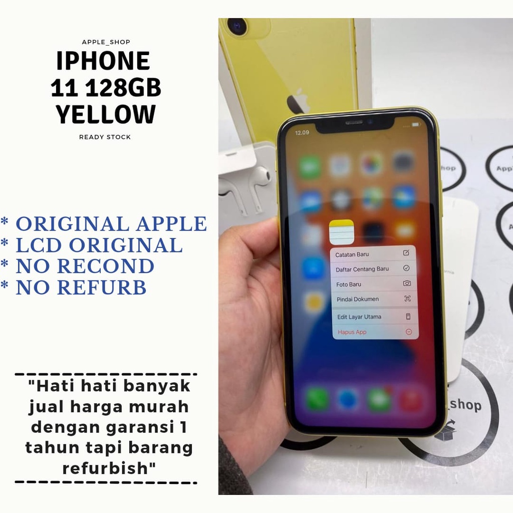 iphone 11 128gb yellow fullset Lcd Original Mulus Bukan Refurbish / Rekondisi