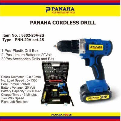 PANAHA 20V Cordless Drill 20 V Bor Baterai Besi Kayu Obeng Tanpa Kabel