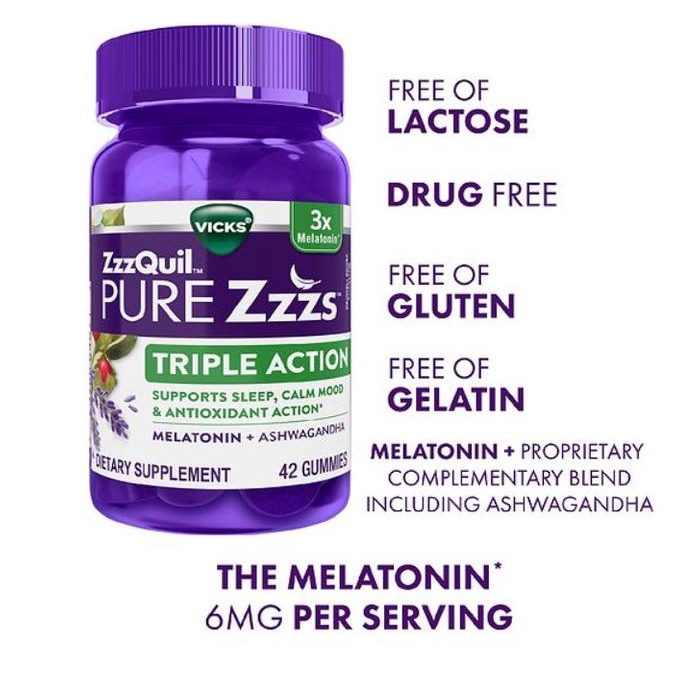 ZzzQuil Nighttime Sleep Aid Liquid Triple Action Gummy Melatonin Caps