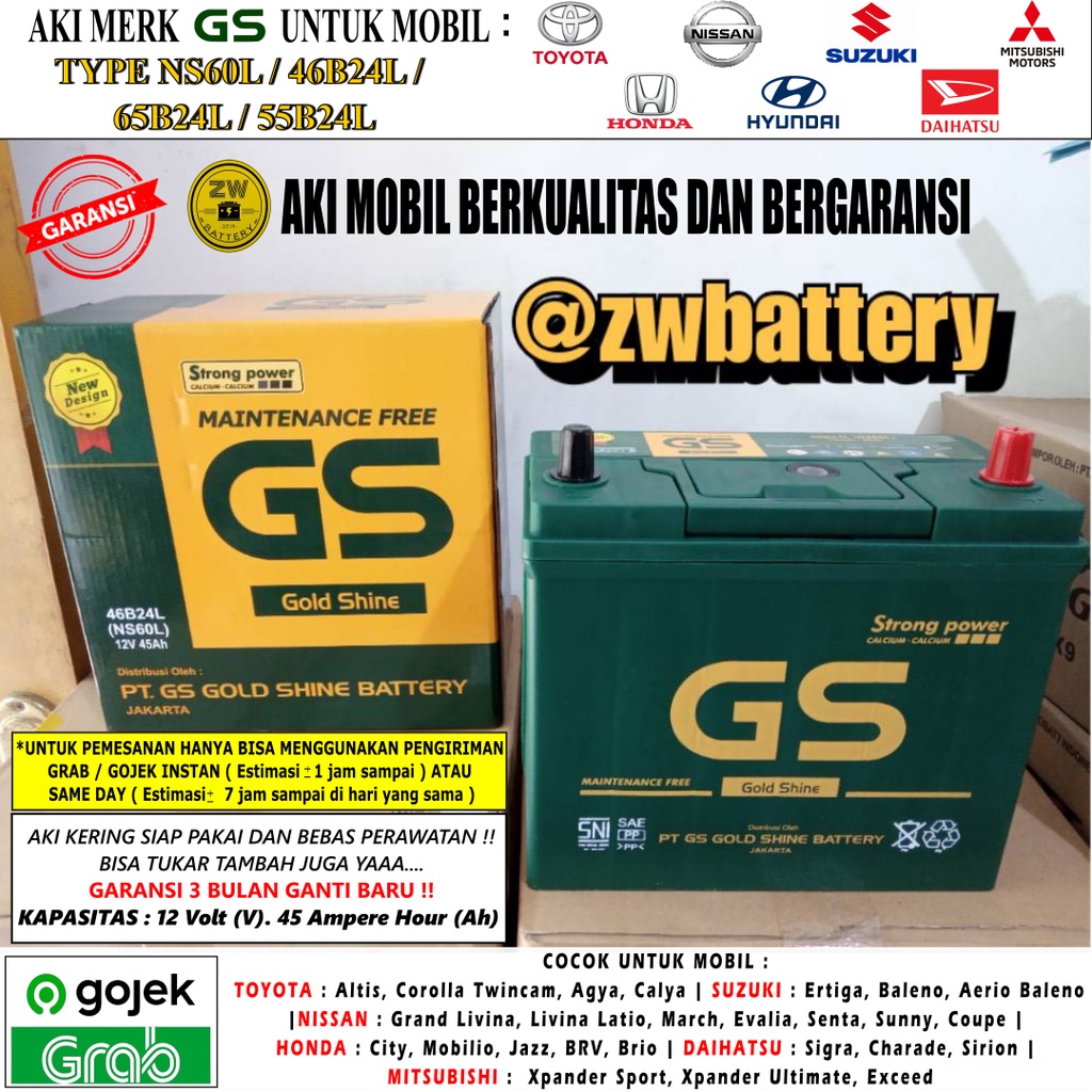 AKI MOBIL AGYA , SIGRA, AYLA, JAZZ NS60L GS MF AKI KERING 12V / 45 AH