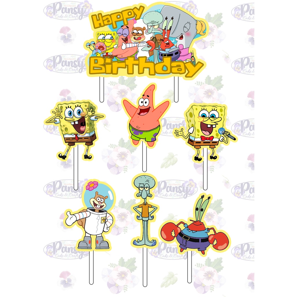 Cake topper / Cupcake topper Spongebob + Banner Birthday EKONOMIS