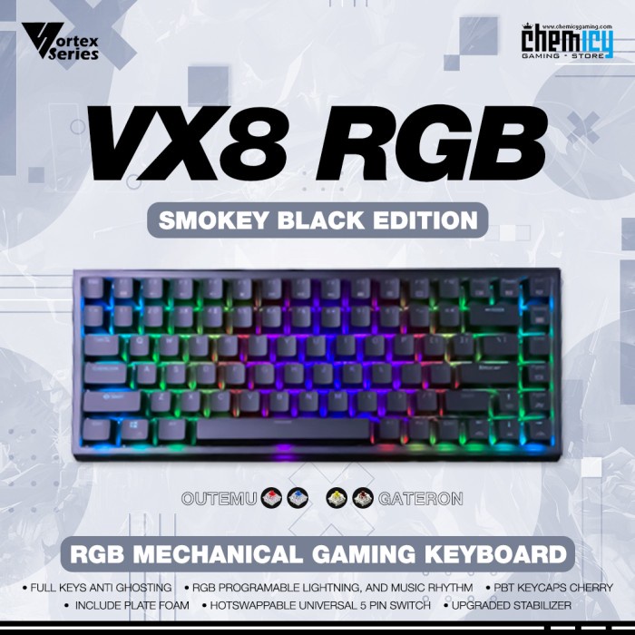 Terlaris Vortex Series Vx8 Smokey Rgb Hotswap Mechanical Gaming Keyboard