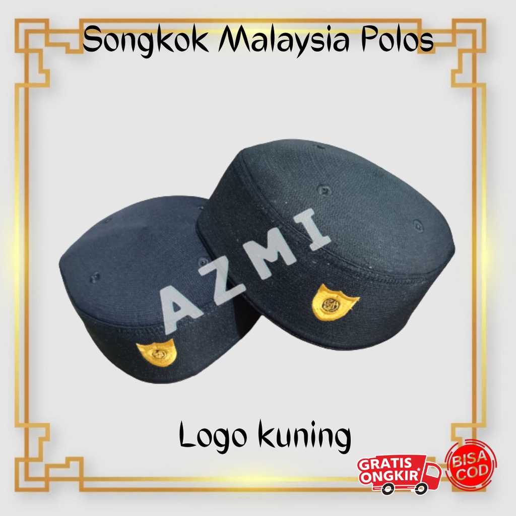 Peci Malaysia Polos Hitam Logo Kuning Songkok Kopiah Malaysia Polos