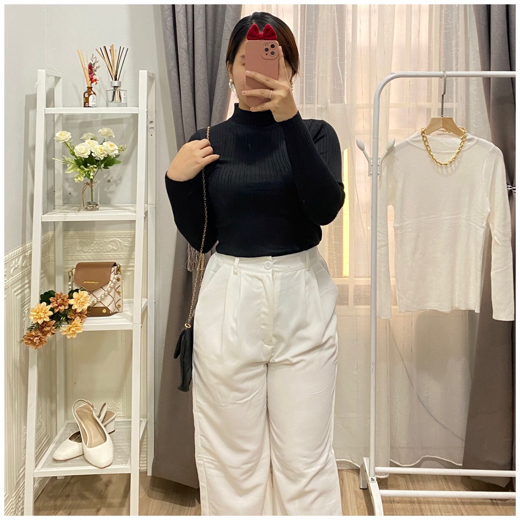 GLIVEO (COD) - BASIC KNIT POLOS IMPORT / ATASAN LENGAN PANJANG WANITA RAJUT IMPORT / MANSET TURTLE N