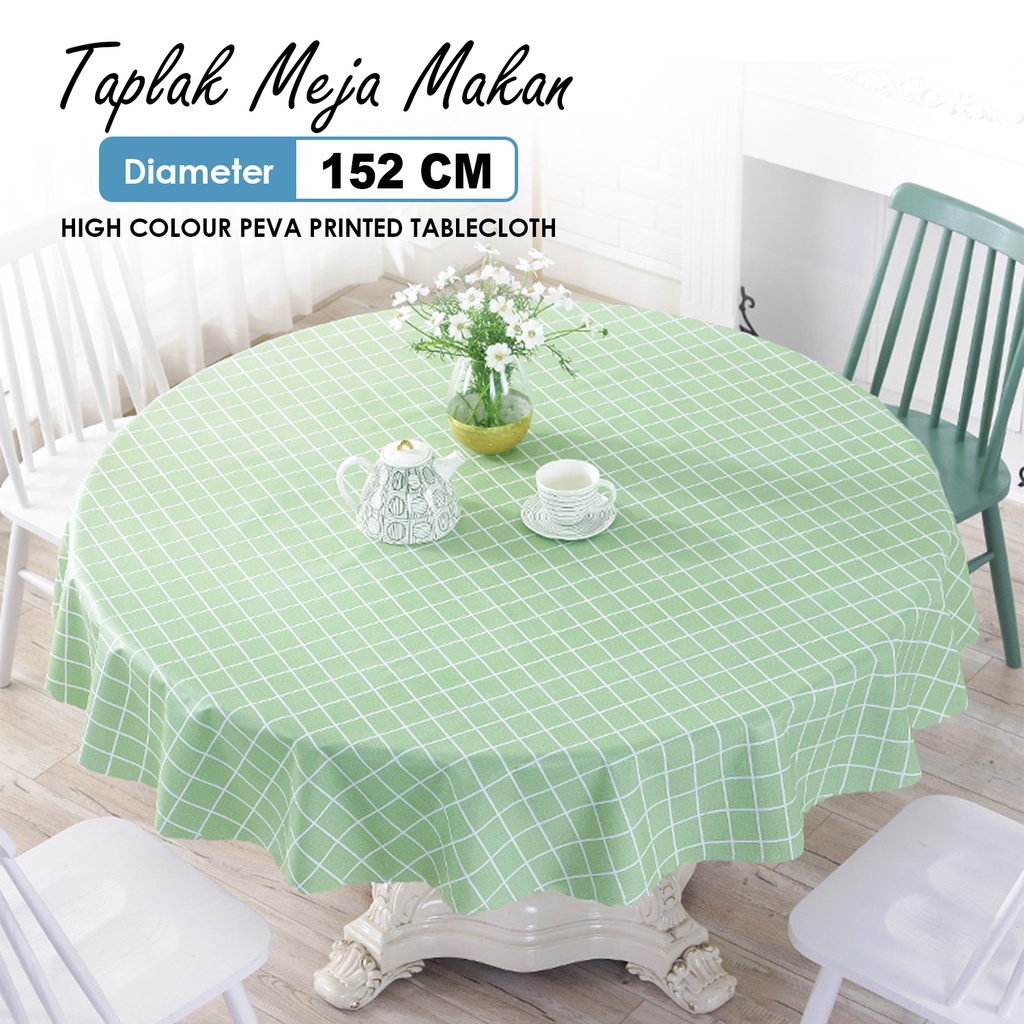 Lodoestar COD -  Taplak Meja Makan Bundar Motif Kotak-Kotak Anti Air Tebal Premium - D14-3C