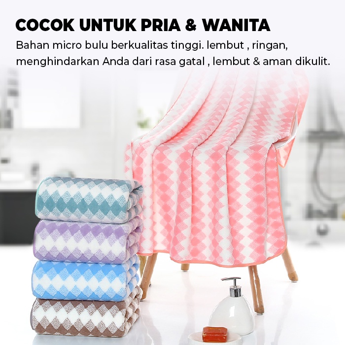 Handuk Mandi Daya Serap Tinggi Jumbo Microfiber Premium Ukuran 70x140cm Motif Diamond High Quality Dewasa Pria Wanita Perlengkapan Mandi Import - H15-C-KT - 88 Blanketstore