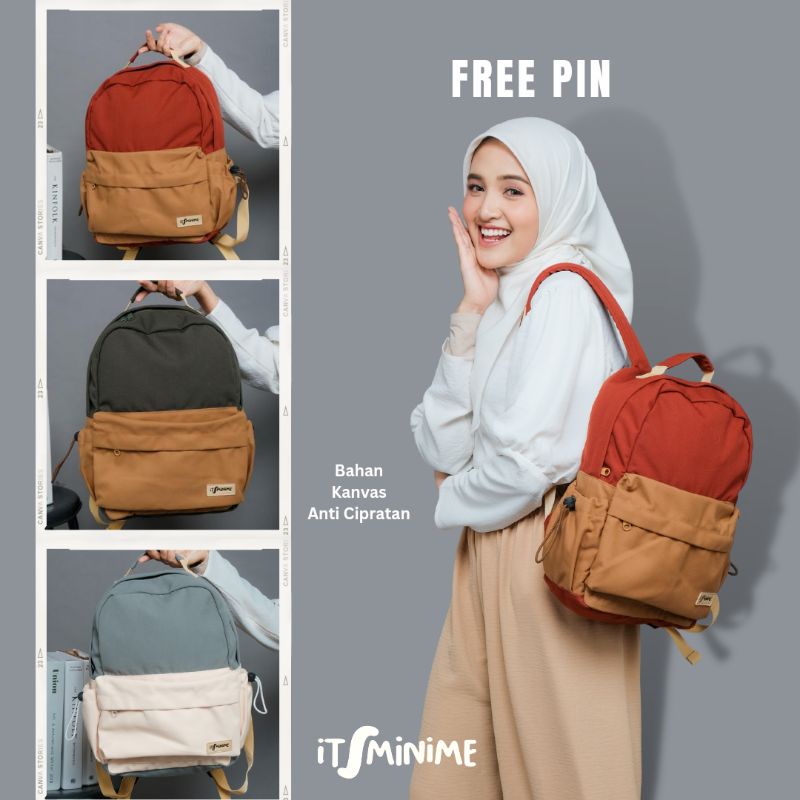 KUMI RANSEL BACKPACK LAPTOP 13 INCH BAHAN KANVAS ANTI CIPRATAN