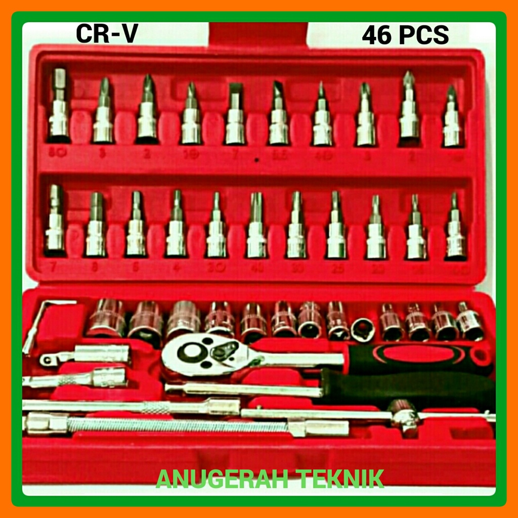 Kunci SOK bonkyo 46 PC Set Socket (1/4 ") Full Lengkap Socket Tool Kit Pas Ring L Motor Mobil