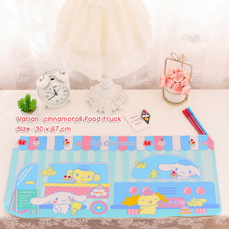 MOUSE PAD PANJANG UNTUK GAMING BAHAN PU WATERPROOF ANTI AIR MOTIF KARTUN SANRIO HELLO KITTY CINNAMOROLL LONG STYLE STUDENT DESK MAT PLACEMAT BISA UNTUK ALAS MEJA @banyak