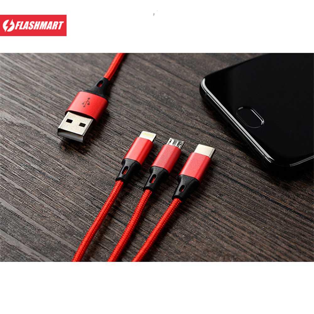 Flashmart Kabel Charger 3in1 Micro USB + Lightning + USB Type C 1.2 m - US186