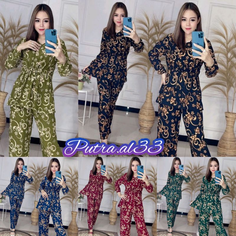 (BISA COD) ONE SET TIE DYE RAYON TUNIK SERUT-SETELAN WANITA TUNIK TERMURAH KEKINIAN-ONE SET WANITA S