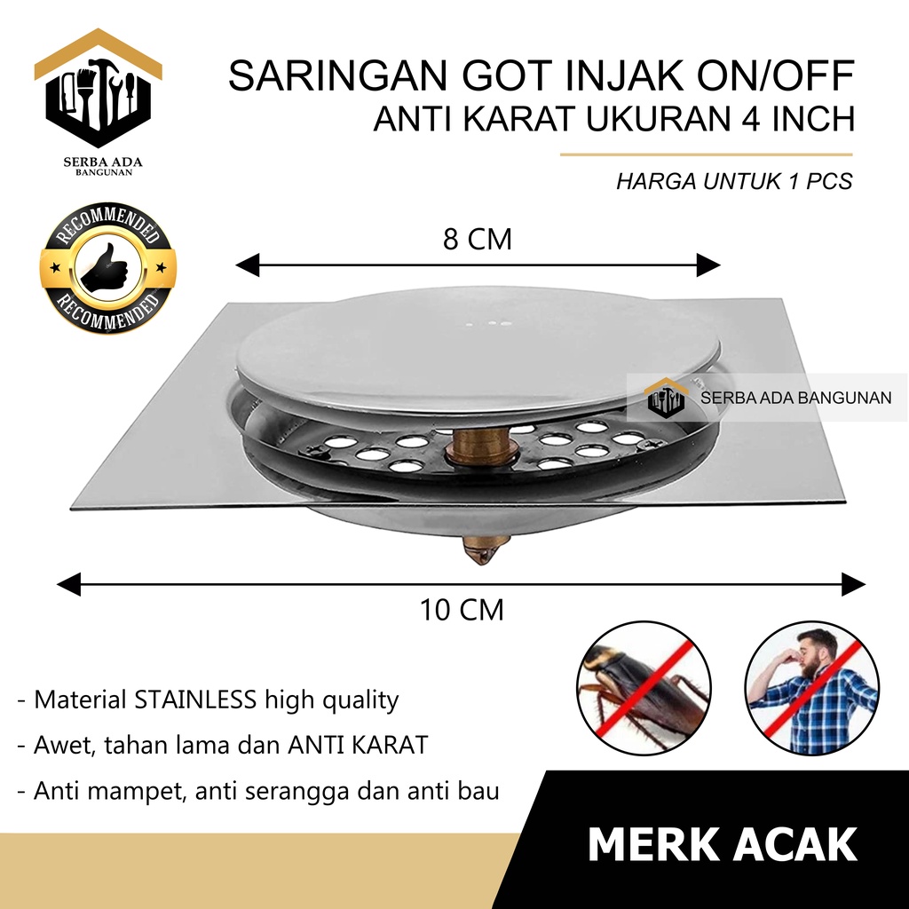 Saringan GOT INJAK 4&quot; ANTI KECOA SERANGGA RAMBUT NYANGKUT stainless steel anti karat tinggal tekan