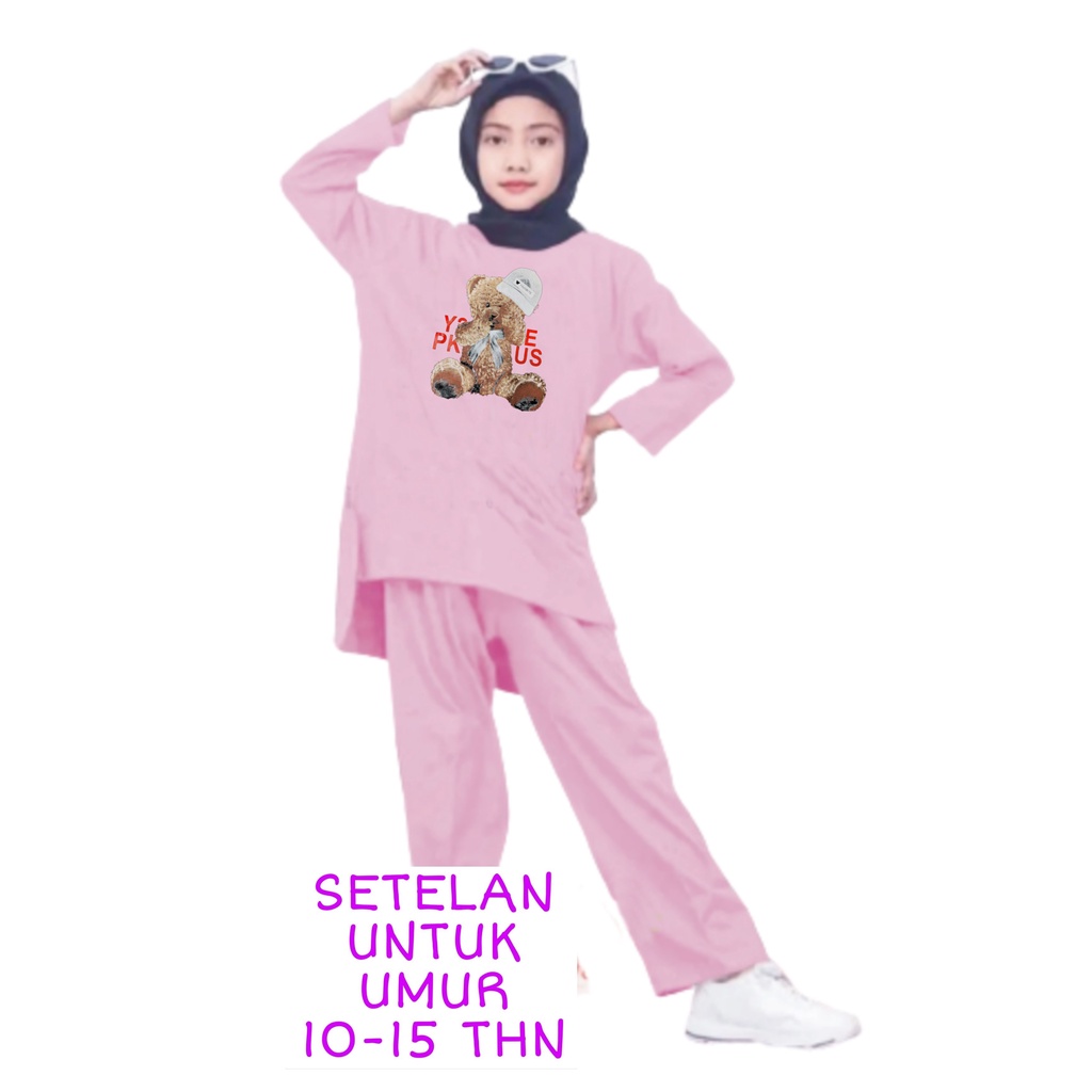 Setelan Anak Perempuan Remaja Bahan Kaos Babyterry Kaos Lengan panjang dan Celana panjang Oversixze XXL 10 11 12 13 14 15 Tahun . One Set Anak Perempuan Terbaru 2023 Viral Stelan Remaja Kekinian Setelan Baju Anak Tanggung Beruang Topi