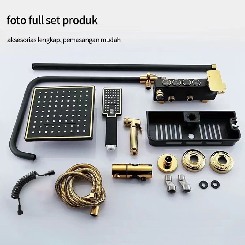 Shower Kamar Mandi Termostatis 4 Dalam 1 Set Dengan Sprayer Faucet Sprayer / Black Gold Kamar Mandi Shower