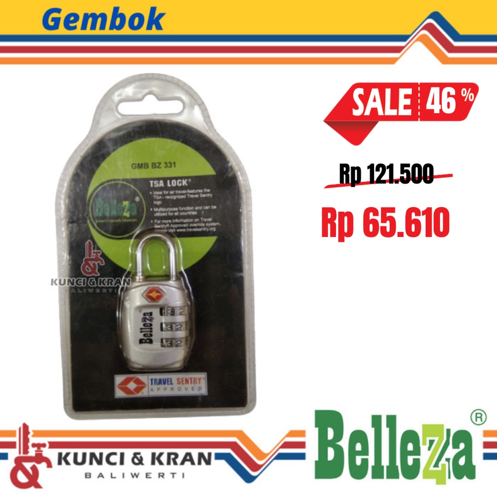 Gembok Koper Bellezza PLK BLZ 331 Nomor COLOUR Luggage padlock