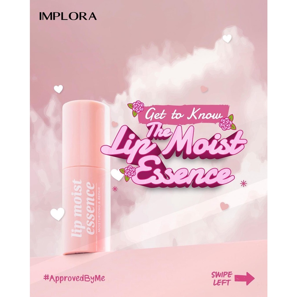 IMPLORA Lip Moist Essence Indonesia / Pelembab Bibir 2.85g / Moisturizing &amp; Repair / Light Smooth Improve Lips Skin Skincare Infused / Melembabkan Moisturizer / Lipstick Primer Balm Stain Mask Cream / Care Treatment Perawatan Bibir Series / Serum Tinted