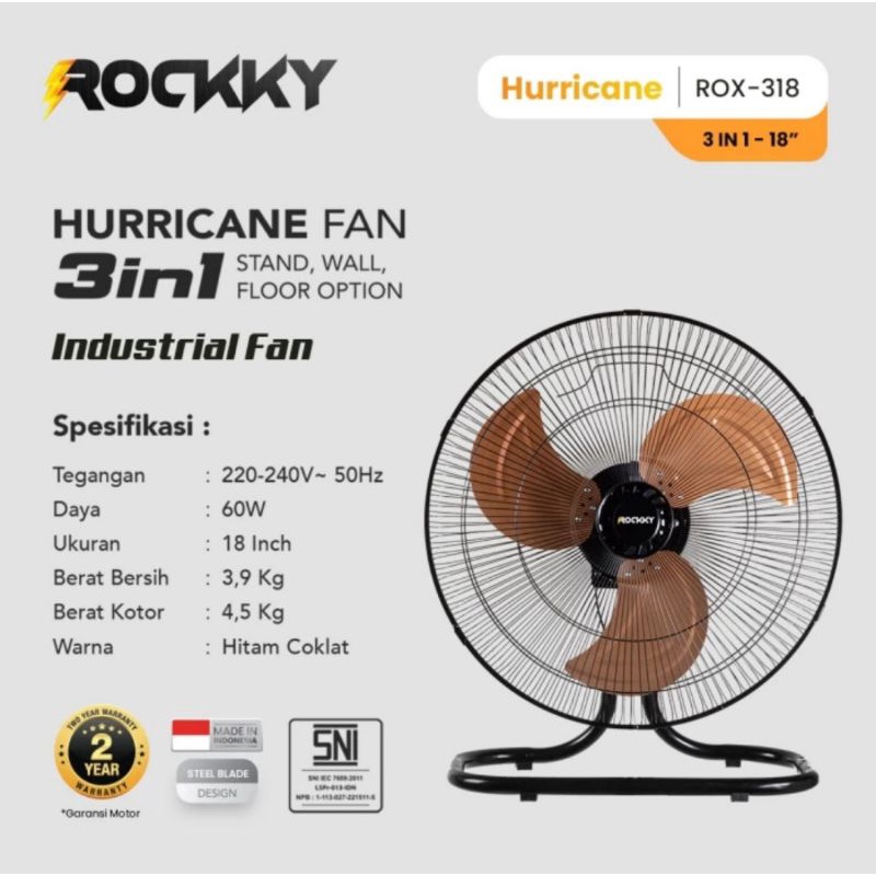 Kipas Angin Rockky Hurricane Industrial Fan 3 in 1