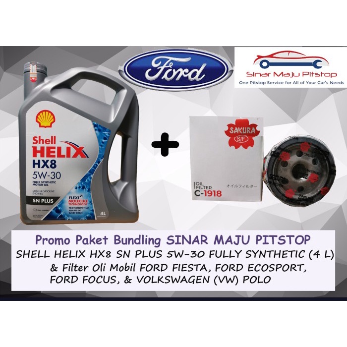 Paket Oli SHELL HELIX HX8 5W-30 & Filter Mobil FORD FIESTA & ECOSPORT ORIGINAL